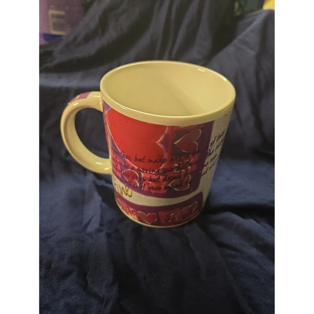 Vintage Bay Island Valentine Ceramic Coffee Mug Heart Collage Script Shabby Chic